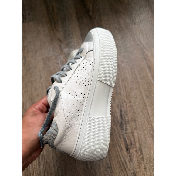 P448 Thea White Leather Platform Sneakers Size 38 Grey Suede Snakeskin Trim